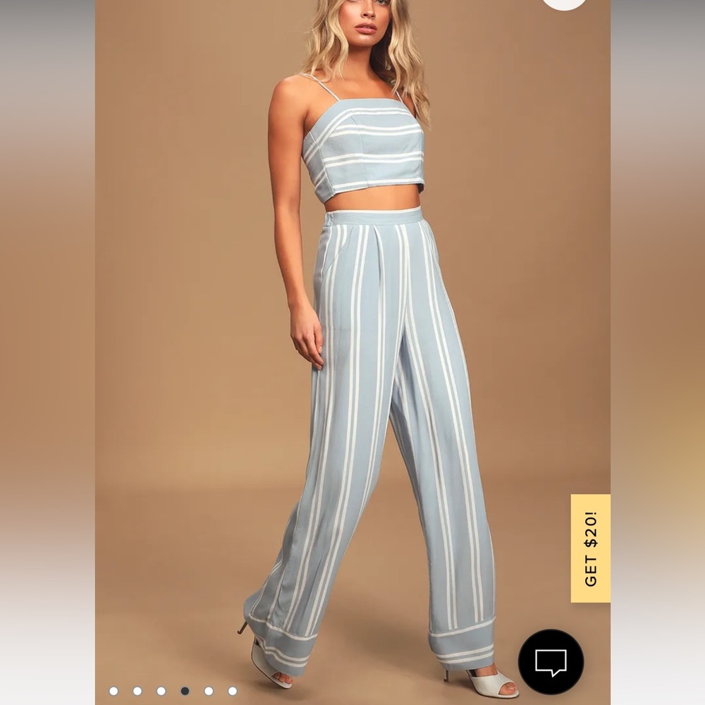 Lulu’s Coastal Living Light Blue and White Striped Two-Piece Jumpsuit